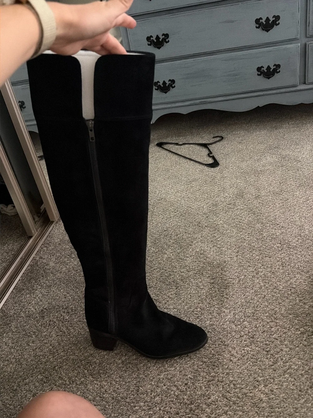 Calvin Klein Black Over-the-Knee Suede Boots with Side Zip